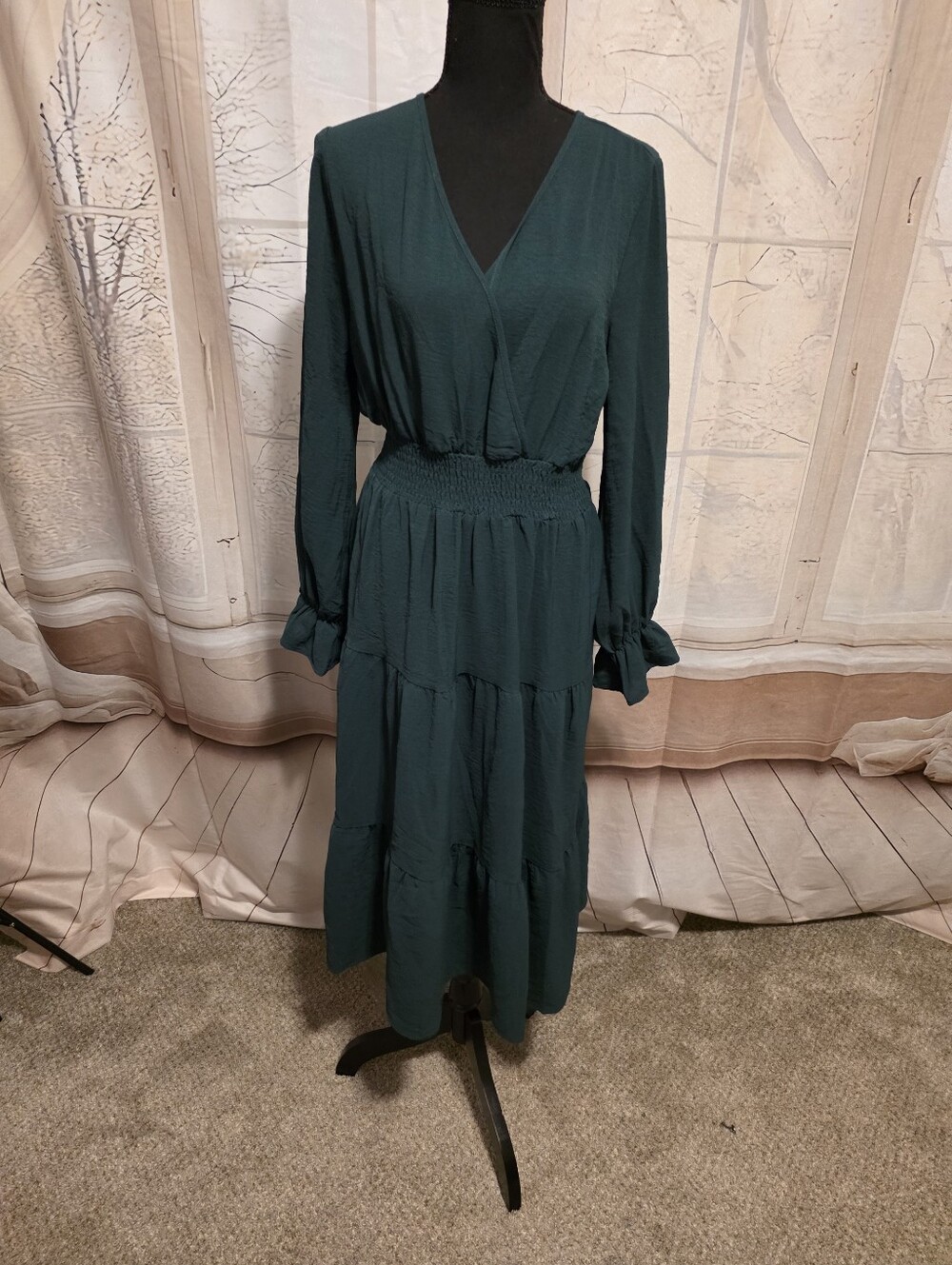 Kohl's Dark Teal Long Sleeve Tiered Dress